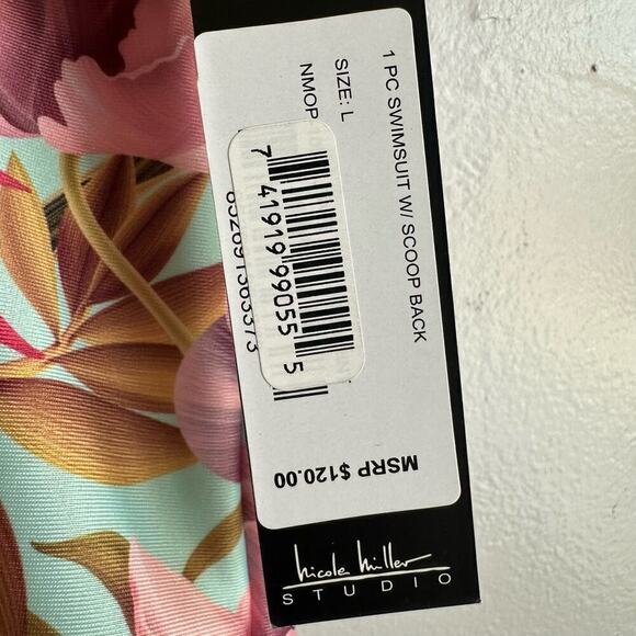 Nicole Miller Leafs Cascade‎ Print One Piece Bathing Suit Women's L NWT Beach - Picture 5 of 7